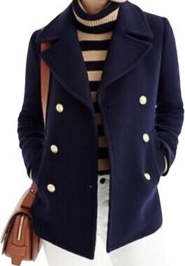 J. Crew Majesty Stadium Wool Peacoat Nello Gori Gold Button Navy Blue NWT P6